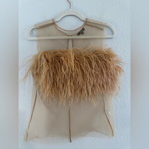 The Bar Feathered Tan Sheer Blouse